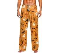 Mens Pyjama Bottoms Halloween Horror Pumpkin Ghost Printed Pyjamas | Funny Elasticated Waist Pjs, Straight Leg Trousers with Drawstring, Loose Fit Sleep Pants, Loungewear for Holiday Party