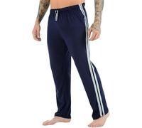Mens Pyjama Bottoms Loungewear Night Pants with Pockets Elasticated Waist Striped Jog Jogging Tracksuit Bottoms Poly Cotton Pyjama Pjs Joggers Sleepwear Casual Gym (Navy M)