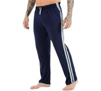 Mens Pyjama Bottoms Loungewear Night Pants with Pockets Elasticated Waist Striped Jog Jogging Tracksuit Bottoms Poly Cotton Pyjama Pjs Joggers Sleepwear Casual Gym (Navy S)