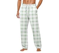 Mens Pyjama Bottoms Men's Pyjamas Cotton Flannel Men Fleece Lounge Pants Super Soft Pj Sleepwear Nightwear Check Design Warm Winter Comfortable Wear Mens' Light Green-e S