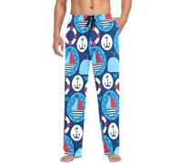 Mens Pyjama Bottoms, Ocean Sailing Ships and Whales Lounge Pants Cotton Nightwear PJs