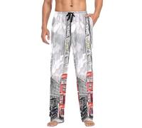 Mens Pyjama Bottoms UK London Big Ben Vintage Pyjamas Loungewear 100% Cotton Pyjama Trouser Nightwear PJs Pants for Men Boys