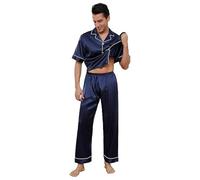 Mens Pyjama Set 3/4 Men's Pyjamas-Couple Casual Warm Breathable Lounge Pants Tee Top Soft and Comfortable Plain Two Pieces with Elastic Waistband Winter Autumn Nightwear Loungewear for Gym Jogging