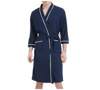 Men's Pyjama Set Bathrobe Lightweight Spa Bathrobe for Men Soft Knee Length with Pockets, blue, 3XL