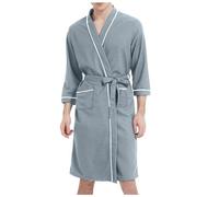 Men's Pyjama Set Bathrobe Lightweight Spa Bathrobe for Men Soft Knee Length with Pockets, gray, 3XL