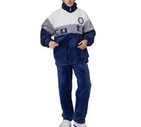 Men's Pyjama Set Bathrobe Men's Pyjamas Autumn and Winter Thickened Coral Fleece Leisure Zip Plus Size Suit Winter Warm Home Wear, blue, 3XL