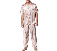 Mens Pyjama Set Night Wear Men -Plain Thin Winter Autumn Soft and Comfortable Lounge Pants Tee Top with Elastic Waistband Plus Size Couple Breathable Casual Nightwear Loungewear for Jogging Gym