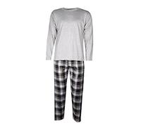 Mens Pyjama Set Tshirt Pyjamas Men Pjs Loungewear Check Woven Sleepwear Pajama Bottom Nightwear Long Sleeve T-Shirts Checked Pjama Lounge Pants Tee Top Grey M