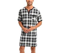 Men's Pyjama Tops Soft Sleepwear Breathable Nightgown Knee Length Night Shirts Loose Nightwear Lounge Wear,Short Sleeve-1-White Black/XXL