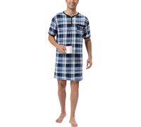 Men's Pyjama Tops Soft Sleepwear Breathable Nightgown Knee Length Night Shirts Loose Nightwear Lounge Wear,Short Sleeve-1-Blue White Navy Check/M