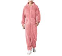 Men's Pyjamas Fleece Zipper Hooded Jumpsuit Pyjamas Winter Warm Long Sleeve Casual Nightwear Unisex Soft Comfort Loungewear