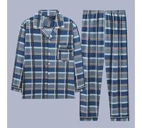 Mens Pyjamas Set 2 Pack, Mens Thermal Pyjamas Long Sleeve and Checked Pants 2 Piece Pj Set Soft Comfy Loungewear Nightwear Winter Couples Pajamas