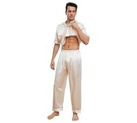 Mens Pyjamas Set 2 Pack Night Wear Men-Thin Winter Autumn Couple Plain Warm Plus Size with Elastic Waistband Soft and Comfortable Lounge Pants Tee Top Two Pieces Nightwear Loungewear for Gym Jogging