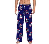Mens Pyjamas Set, Christmas Printed Sleepwear Trend Loose And Comfortable Sports Home Winter Foreign Trade Casual Pants (Blue, XL)