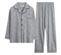 Mens Pyjamas Set Cotton Nightwear with Pockets Mens Long Sleeved Cotton Thin Plaid Plus Size Casual Wearable Housewear Suit Top & Bottoms Longs Pjs Soft Breathable Pjs Indoor Essentials