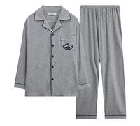 Mens Pyjamas Set Cotton Nightwear with Pockets Mens Long Sleeved Cotton Thin Plaid Plus Size Casual Wearable Housewear Suit Top & Bottoms Longs Pjs Soft Breathable Pjs Indoor Essentials