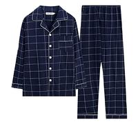 Mens Pyjamas Set Cotton Nightwear with Pockets Mens Long Sleeved Cotton Thin Plaid Plus Size Casual Wearable Housewear Suit Top & Bottoms Longs Pjs Soft Breathable Pjs Indoor Essentials