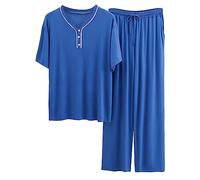 Mens Pyjamas Set Long Sleeve 3/4 Men's Pyjamas, Breathable Casual Warm Plain Soft and Comfortable Thin Lounge Pants Tee Top Plus Size Two Pieces Winter Autumn Nightwear Loungewear for Gym Yoga
