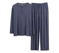 Mens Pyjamas Set Long Sleeve 3/4 Men's Pyjamas, Plus Size Winter Autumn Thin Warm Two Pieces Couple Plain with Elastic Waistband Lounge Pants Tee Top Casual Nightwear Loungewear for Gym Jogging