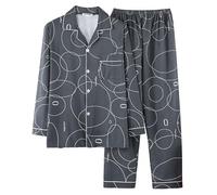 Mens Pyjamas Sets Long Sleeve Top and Pyjama Bottom Nightwear Loungewear Pjs Set Super Soft Sleepwear Checked Design with Pockets Mens Pyjamas Set Cotton Checked Flannel Loungewear Wear Dark Gray