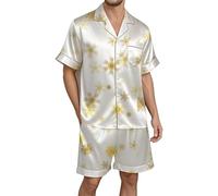 Men'S Pyjamas - Themed Print Short Sleeve Shorts Button Down Cozy Holiday Loungewear for Festive Nights and Relaxation At Home (White, S)