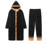 Men's Pyjamas Thick Coral Fleece Sleepwear Winter Pajamas Jumpsuits Men Warm Thicken Sleepwear One-Pieces Hoodie Nightwear,Black,M