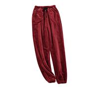 Men's Pyjamas Trousers Large Sizes Long Flannel Thick Fleece Pyjama Bottoms Casual Loose Thermal Trousers Comfortable Elastic Waist Cuddly Trousers Warm Classic Winter Trousers