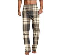 Men's Pyjamas Trousers UK Clearance Lounge Pants Mens Elasticated Waist Nightwear Plaid Printed Comfortable Bottoms Straight Leg Homewear Lightweight Soft Sweatpants Casual Loose Home Trouser