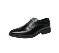 Mens Quarter Brogue Oxford Dress Shoes Genuine Leather Prom Round Toe Fashion Lace Up Anti-Slip Non Slip Resistant Shoe for Casual Wedding Party Prom(Negro,6 UK)
