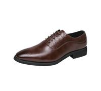 Mens Quarter Brogue Oxford Dress Shoes Genuine Leather Prom Round Toe Fashion Lace Up Anti-Slip Non Slip Resistant Shoe for Casual Wedding Party Prom(Marrone,7.5 UK)