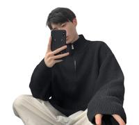 Men's Quarter Zip for french Rib for jumper Lightweight Training Sweatshirt Loose for Fit Pullover for Running Winter M-2XL(Black L)