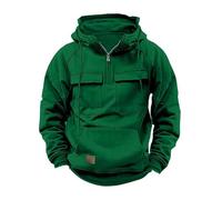 Mens Quarter Zip Hoodies 1/4 Zipper Cargo Pullover Sweatshirts with Pockets 2025 Fall Solid Color Long Sleeve Hooded suéter de Hombre para el Frio(Green, XXL)