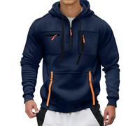 Mens Quarter Zip Hoodies 1/4 Zipper Hooded Long Sleeve Military Tactical Sweatshirts Pullover Tops with Multi Pockets suéter para el frío de Hombre(Navy, XXL)
