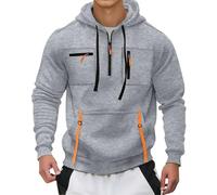 Mens Quarter Zip Hoodies 1/4 Zipper Hooded Long Sleeve Military Tactical Sweatshirts Pullover Tops with Multi Pockets suéter para Hombre para el Frio(Grey, M)