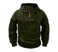 Mens Quarter Zip Hoodies 1/4 Zipper Hooded Military Tactical Sweatshirts Long Sleeve Pullover Tops with Multi Pockets suéter de Hombre para el Frio(Green, XXL)