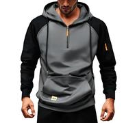 Mens Quarter Zip Hoodies 1/4 Zipper Hooded Multi Pockets Long Sleeve Sweatshirt Winter Fall Color Block Pullover Tops playeras para el sol de Trabajo Hombre(Dark Gray, XXL)