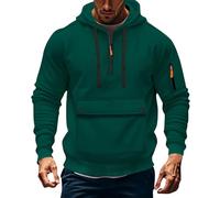 Mens Quarter Zip Hoodies 1/4 Zipper Hooded with Multi Pockets Military Tactical Pullover Tops Long Sleeve Sweatshirts Sudaderas para Hombre con Capucha(Green, XXL)