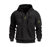 Mens Quarter Zip Hoodies 1/4 Zipper Hooded with Multi Pockets Pullover Tops Long Sleeve Military Tactical Sweatshirts Hoodies y Sudaderas de Moda para Hombre(Black, XXXL)
