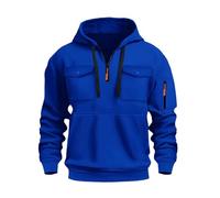 Mens Quarter Zip Hoodies 1/4 Zipper Hooded with Multi Pockets Pullover Tops Long Sleeve Military Tactical Sweatshirts playeras para el sol de Trabajo Hombre(Dark Blue, XL)