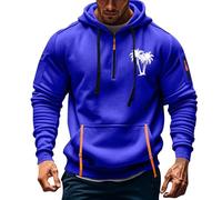 Mens Quarter Zip Hoodies 1/4 Zipper Palm Hooded Multi Pockets Pullover Tops Long Sleeve Military Tactical Sweatshirts suéteres para el frío de Hombre(Blue, XXL)