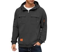 Mens Quarter Zip Hoodies 1/4 Zipper Tactical Hooded Cargo Shirt Sweatshirt Multi Pockets Long Sleeve Pullover Tops suéter de Hombre para el Frio(Dark Gray, XL)
