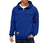Mens Quarter Zip Hoodies 1/4 Zipper Tactical Hooded Cargo Shirt Sweatshirt Multi Pockets Long Sleeve Pullover Tops suéter para Hombre para el Frio(Blue, XXL)