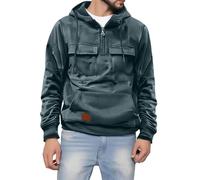 Mens Quarter Zip Hoodies 1/4 Zipper Tactical Hooded Long Sleeve Cargo Sweatshirts with Multi Pockets Pullover Tops suéteres para el frío de Hombre(Light Blue, S)