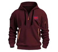 Mens Quarter Zip Hoodies 1/4 Zipper UK Flag Hooded Multi Pockets Long Sleeve Cargo Sweatshirts Tactical Pullover Tops suéter de Hombre para el Frio(Red, XXL)