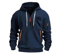 Mens Quarter Zip Hoodies 1/4 Zipper UK Flag Hooded with Pockets Long Sleeve Cargo Sweatshirts Tactical Pullover Tops playeras para el sol de Trabajo Hombre(Navy, XXXL)