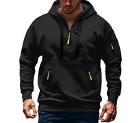 Mens Quarter Zip Hoodies Cargo Hooded Tactical Military Sweatshirts Multi Pockets 2025 Fall Long Sleeve Pullover Tops playeras para el sol de Trabajo Hombre(Black, S)