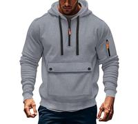 Mens Quarter Zip Hoodies Cargo Hooded Tactical Military Sweatshirts with Multi Pockets Fall Long Sleeve Pullover Tops playeras para el sol de Trabajo Hombre(Grey, L)