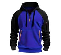 Mens Quarter Zip Hoodies Color Block Tactical Hooded Cargo Shirt Sweatshirt with Pockets Long Sleeve Pullover Tops suéter para el frío Hombre(Blue, XXXL)
