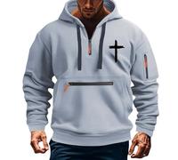 Mens Quarter Zip Hoodies Cross Religious Christian Hooded Long Sleeve Graphic Cargo Shirt Sweatshirt with Pocket Tops playeras para el sol de Trabajo Hombre(Grey, XXL)
