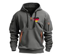 Mens Quarter Zip Hoodies German Flag Heart Hooded Tactical Cargo Shirt Sweatshirt Pockets Long Sleeve Pullover Tops playeras para el sol de Trabajo Hombre(Dark Gray, L)
